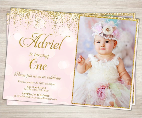 Party Invitation Template Year 1 First Birthday Invitation Girl 1st Birthday Invitation Pink