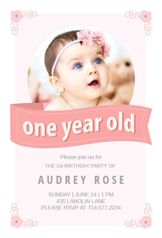 Party Invitation Template Year 1 Pink Ribbon Birthday Invitation Template Free