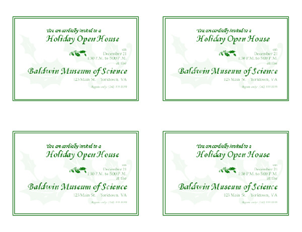 Party Invitation Templates 4 Per Page Holiday Open House Invitation 4 Per Page