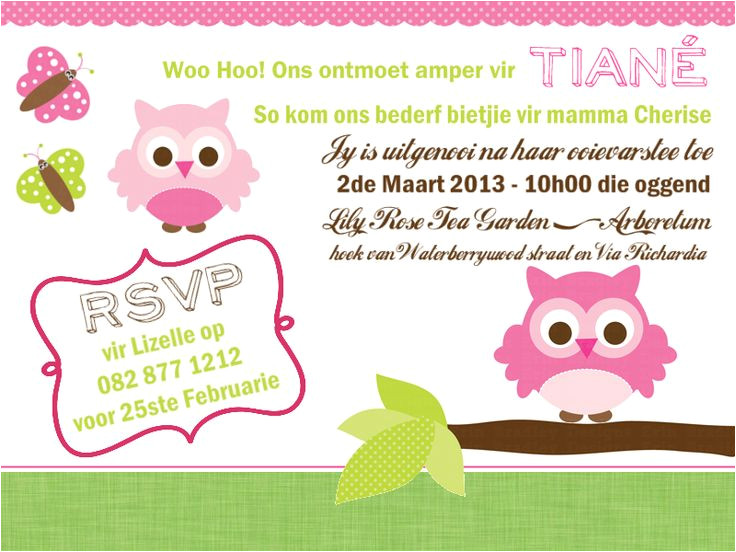 Party Invitation Templates In Afrikaans Owl Baby Shower Invitation Afrikaans Get Crafty