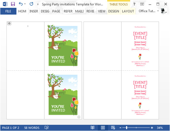 Party Invitation Templates Word Spring Party Invitation Template for Word