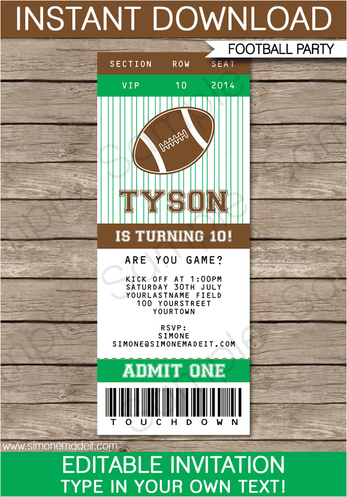 Party Invitation Ticket Template Football Ticket Invitation Template Ticket Invitations