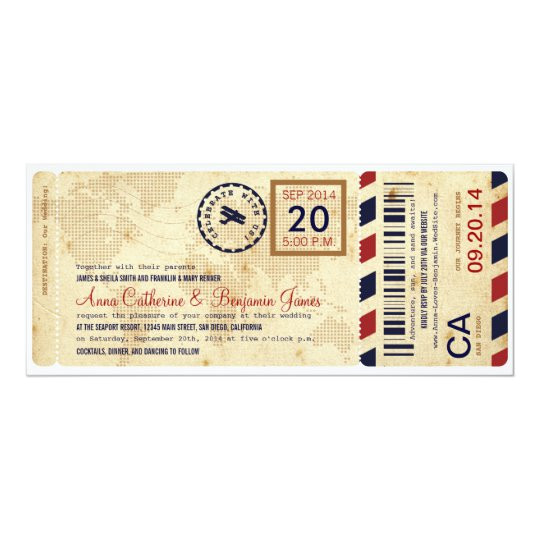 Plane Ticket Wedding Invitation Template Airline Boarding Pass Ticket Wedding Invitation Zazzle Com