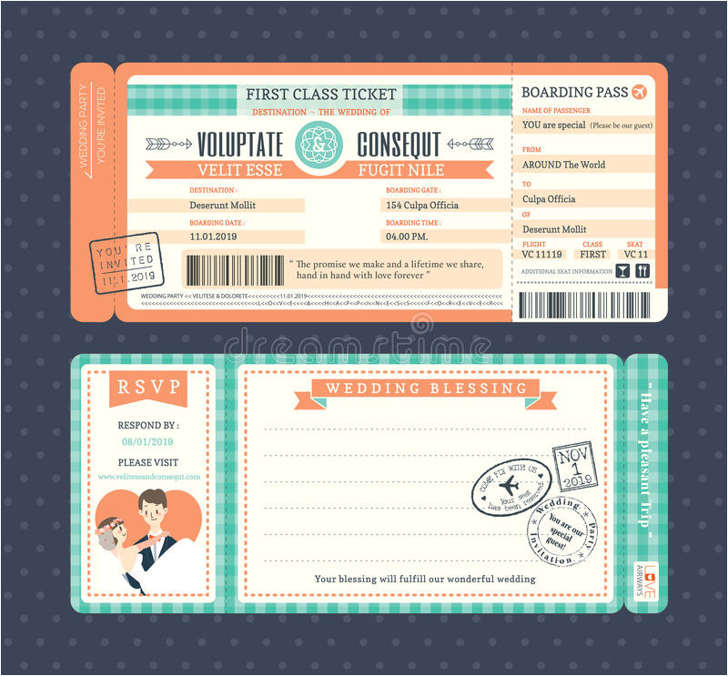 Plane Ticket Wedding Invitation Template Pastel Retro Boarding Pass Wedding Invitation Template