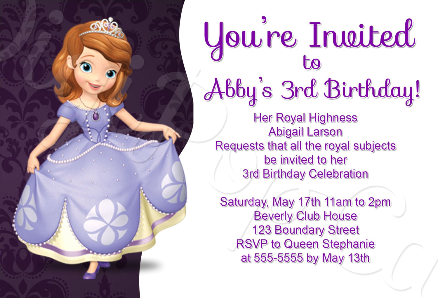 Princess sofia Birthday Invitation Blank Template Princess sofia Birthday Party Invitations Best Party Ideas