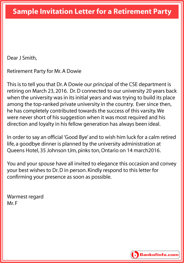 Retirement Party Invitation Letter Template Retirement Invitation Sample