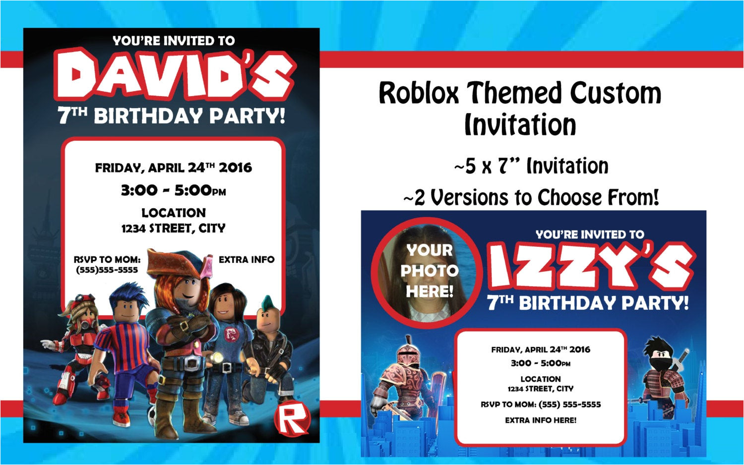 Roblox Birthday Invitation Template Roblox themed Digital Birthday Invitation