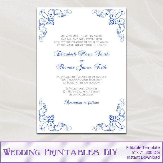 Royal Blue Wedding Invitation Template Royal Blue Wedding Invitation Template Diy Printable Blue