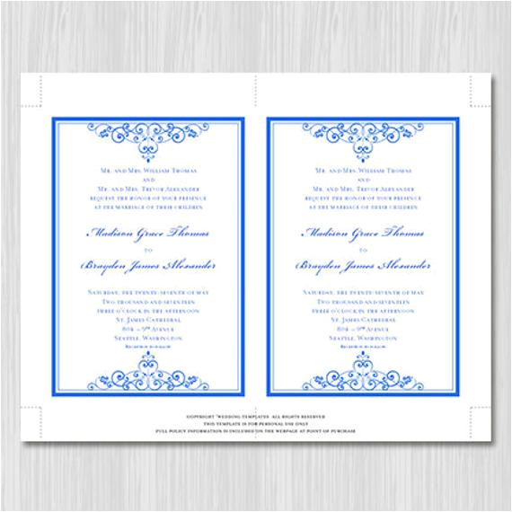 Royal Blue Wedding Invitation Template Royal Blue Wedding Invitation Template Editable Microsoft