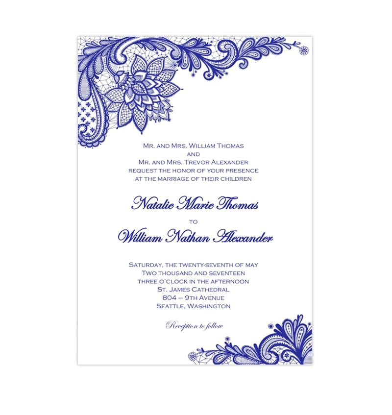 Royal Blue Wedding Invitation Template Vintage Lace Wedding Invitation Royal Blue Wedding