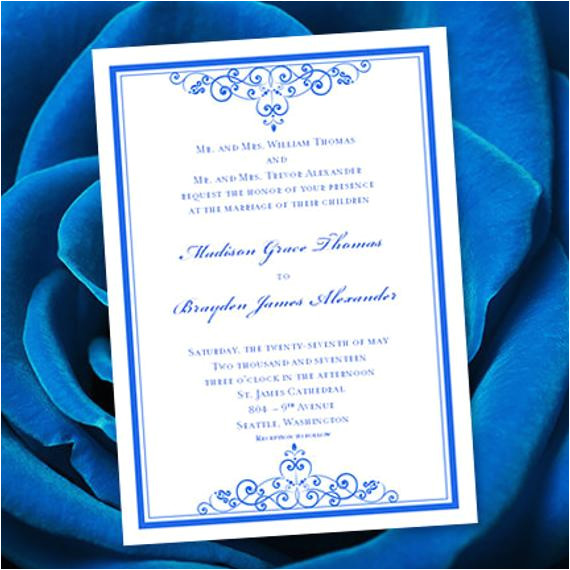 Royal Wedding Invitation Template Free Royal Blue Wedding Invitation Template Editable Microsoft