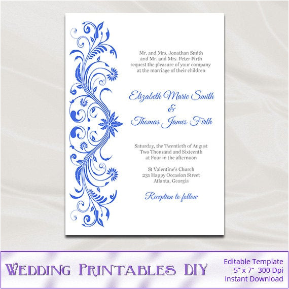 Royal Wedding Invitation Template Free Royal Blue Wedding Invitations Template Diy Printable Bridal