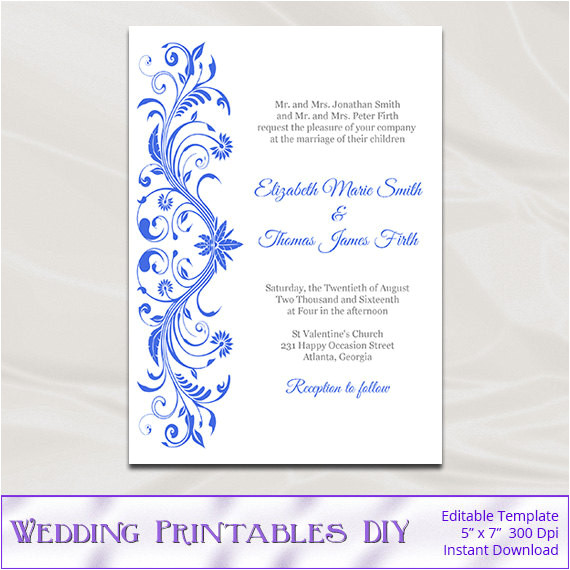 Royal Wedding Party Invitation Template Royal Blue Wedding Invitations Template Diy Printable Bridal