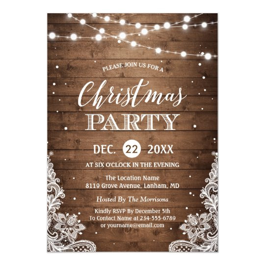 Rustic Party Invitation Template Christmas Party Rustic Wood Twinkle Lights Lace