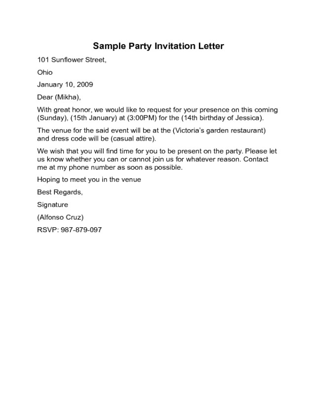 Sample Party Invitation Letter Template 2020 Invitation Letter Template Fillable Printable Pdf