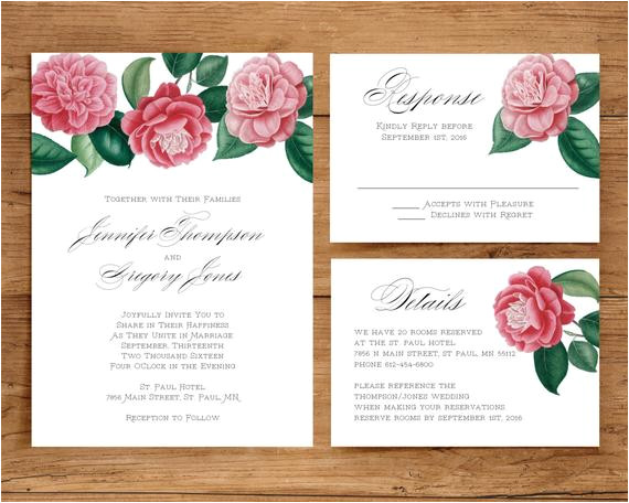 Simple and Elegant Wedding Invitation Template Printable Wedding Invitation Template Set Floral Wedding
