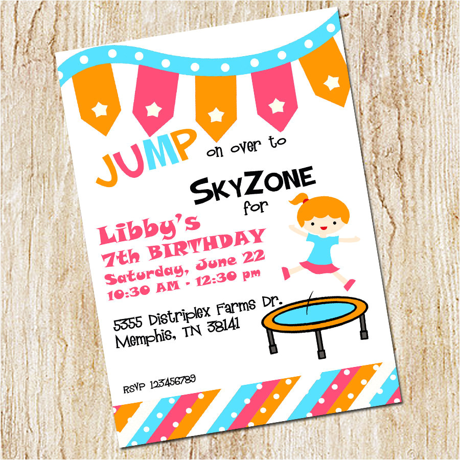 Sky Zone Birthday Invitation Template Trampoline Party Invitation Sky Zone Birthday Invitation
