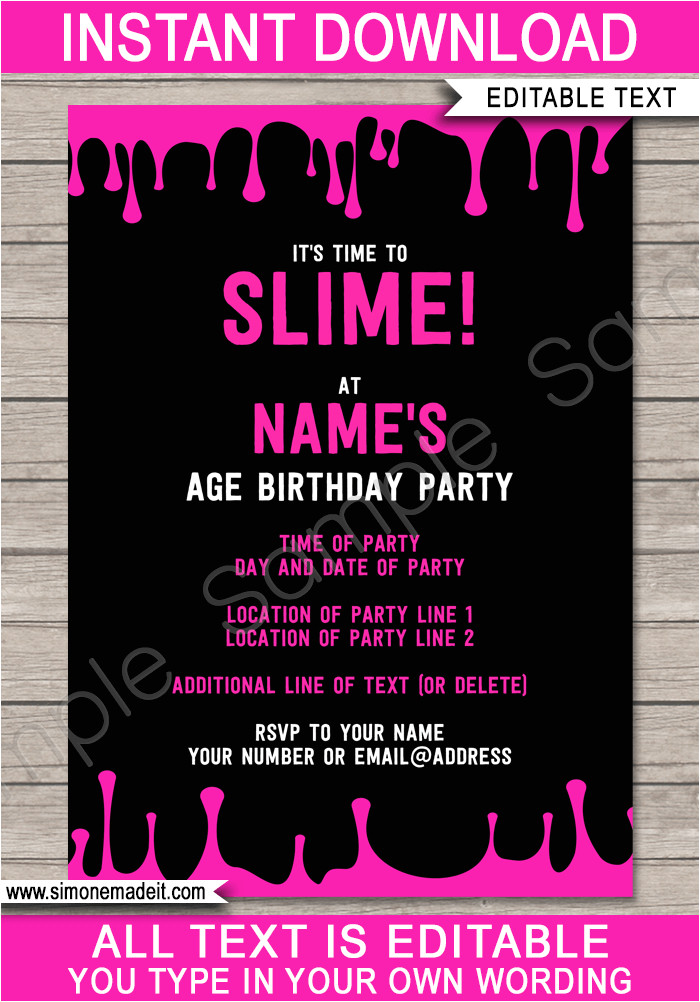 Slime Party Invitation Template Slime Birthday Party Invitations Template Slime Party
