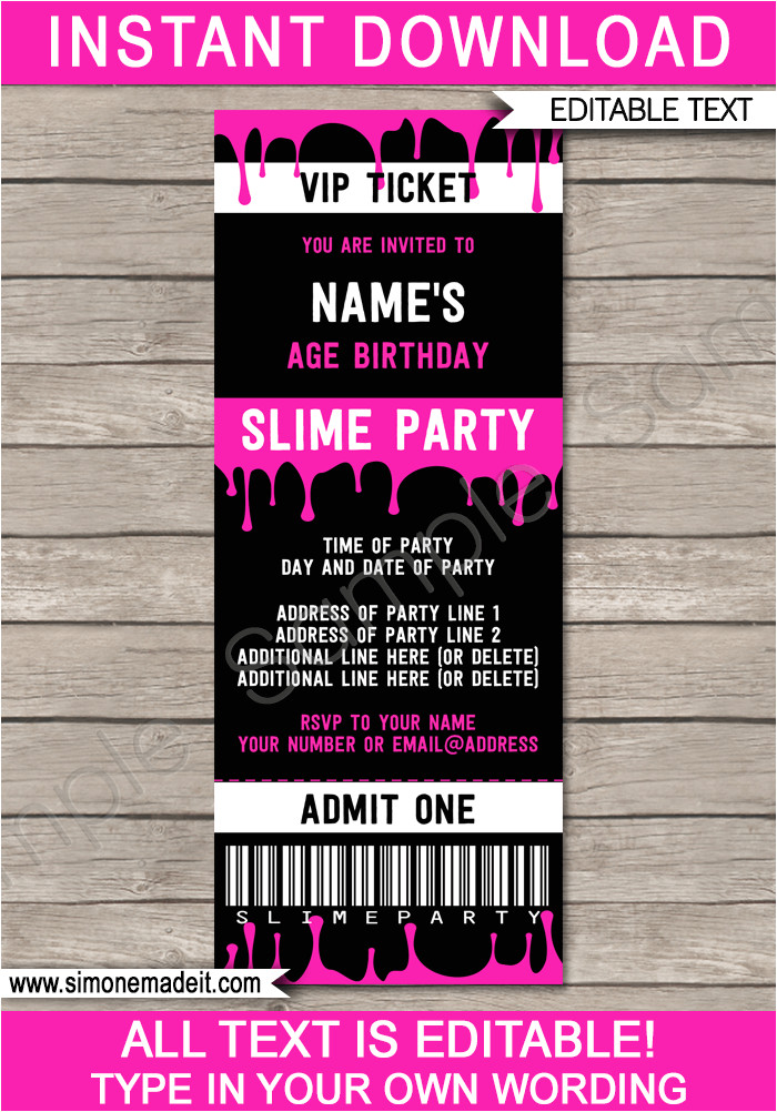 Slime Party Invitation Template Slime Birthday Party Ticket Invitation Template Slime Slime Party Invitation Template Slime Birthday Party Ticket Invitation Template Slime