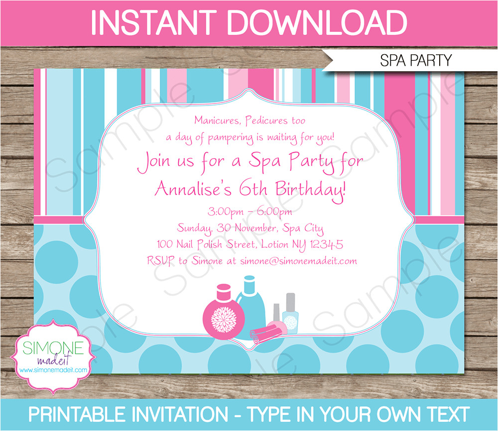 Spa Party Invitation Template Spa Party Invitations Template Birthday Party