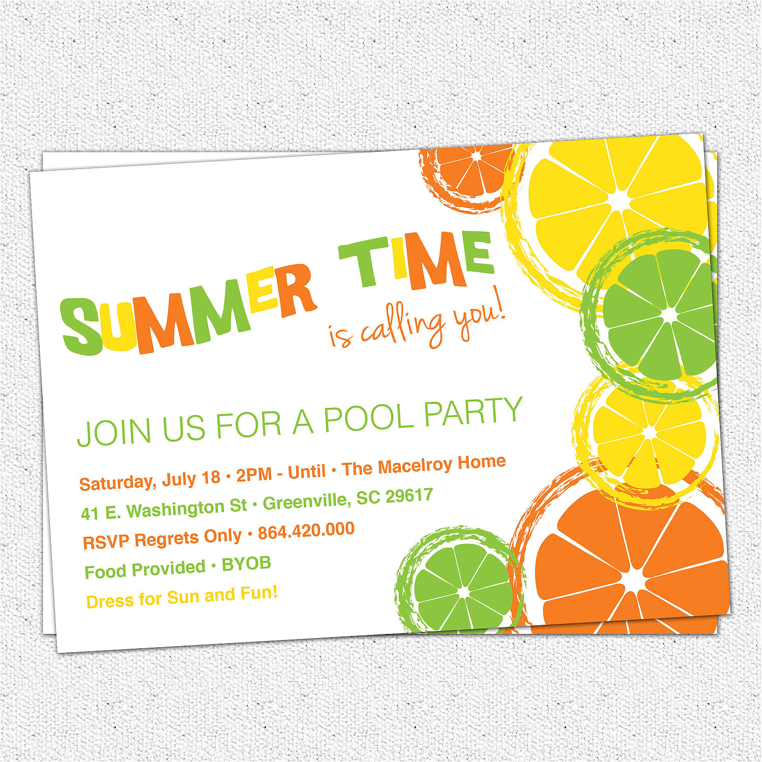 Summer Party Invitation Template Citrus Invitation Summer Pool Party Lemon Lime orange
