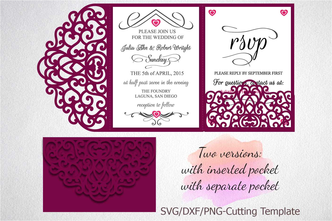 Svg Wedding Invitation Template Tri Fold Wedding Invitation Pocket Envelope Svg Dxf Template