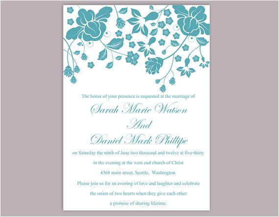 Teal Wedding Invitation Blank Template Wedding Invitation Template Download Printable Invitations