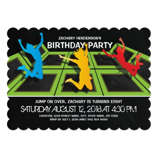 Trampoline Birthday Party Invitation Template Free Trampoline Park Kids Birthday Party Invitation Zazzle Com