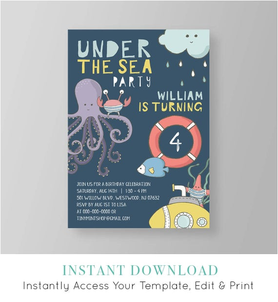 Under the Sea Party Invitation Template Under the Sea Birthday Party Invitation Template Printable