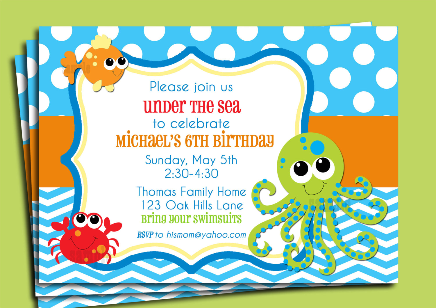 Under the Sea Party Invitation Template Under the Sea Invitation Printable or Printed with Free