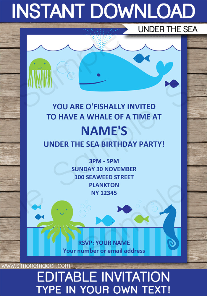 Under the Sea Party Invitation Template Under the Sea Party Invitations Birthday Party