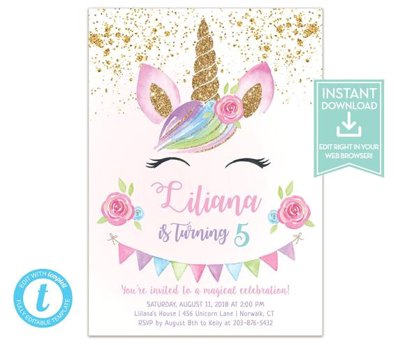 Unicorn Party Invitation Template Unicorn Birthday Invitation Template Unicorn Party Etsy