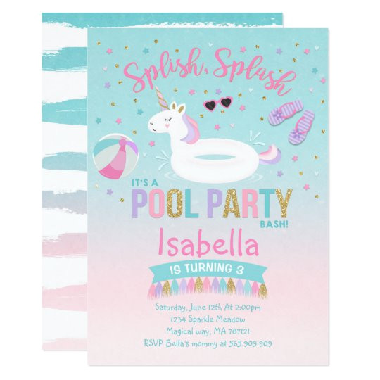 Unicorn Pool Party Invitation Template Unicorn Pool Party Birthday Invitation Pink Gold Zazzle Com