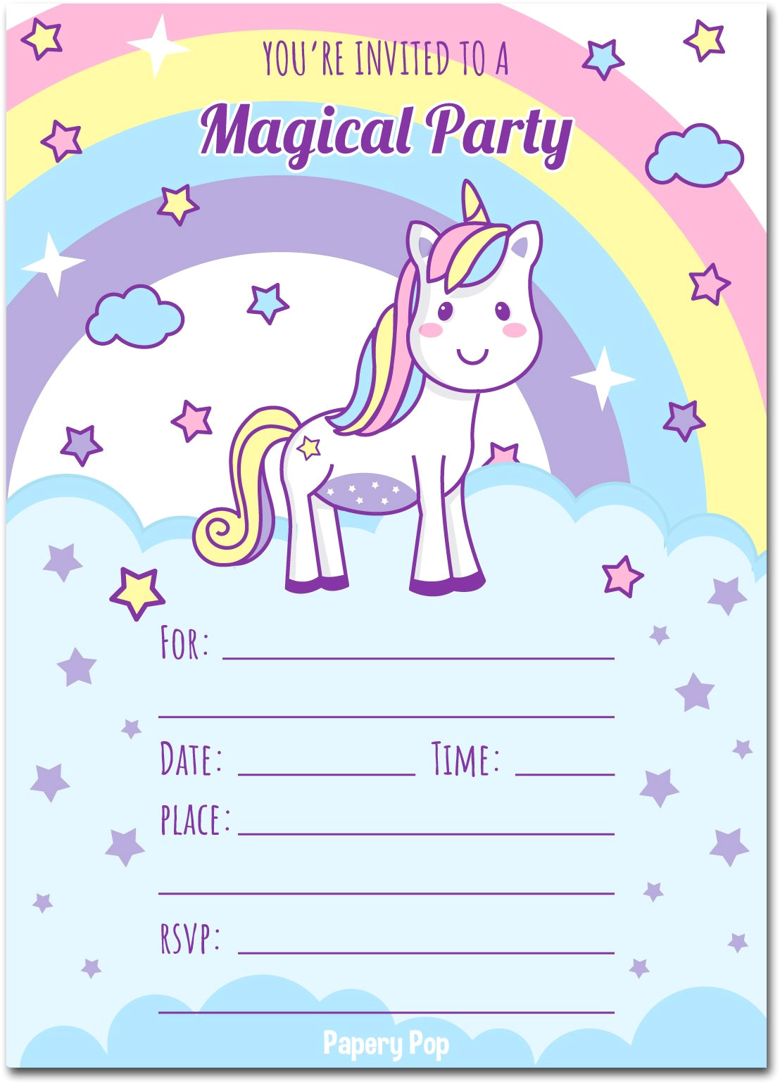 Unicorn theme Birthday Invitation Template Free 30 Unicorn Birthday Invitations with Envelopes Kids