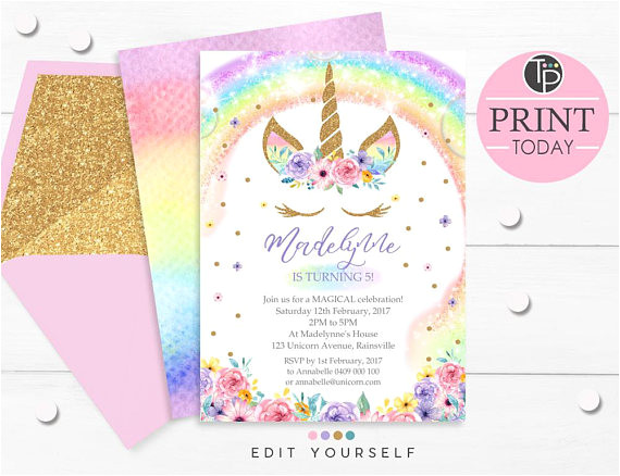Unicorn theme Birthday Invitation Template Free Rainbow Unicorn Birthday Invitation Rainbow Unicorn
