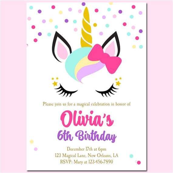 Unicorn theme Birthday Invitation Template Free Unicorn Birthday Invitation Printable or Printed with Free