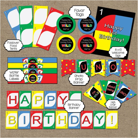Uno Birthday Invitation Template Free Uno theme First Birthday Party Decoration Bundle by