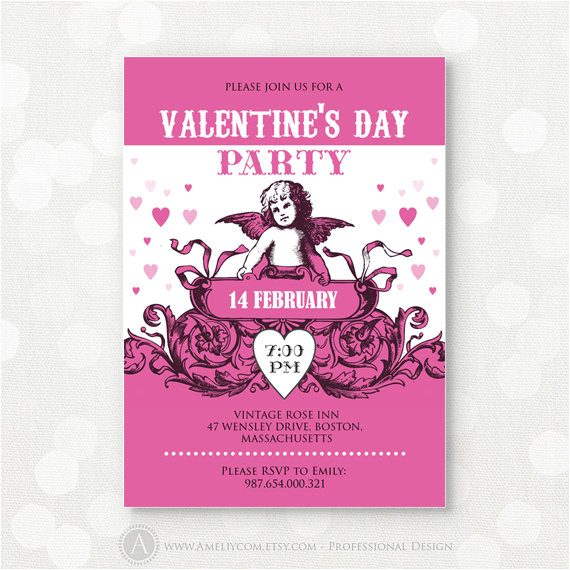 Valentine Party Invitation Template Printable Valentines Day Party Invitation Invite Pink Diy