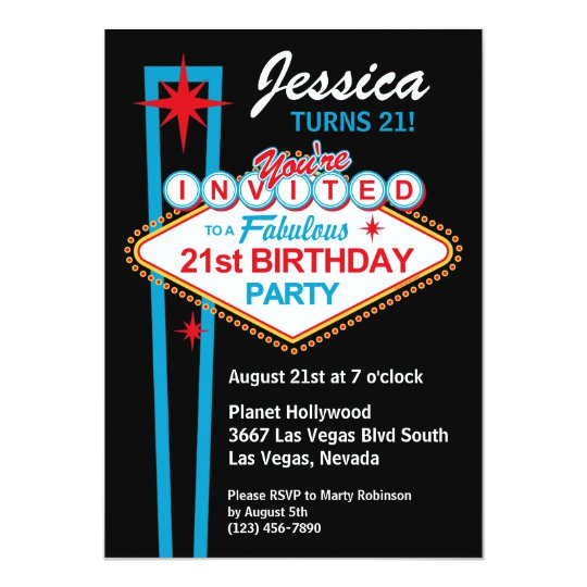 Vegas Party Invitation Template Las Vegas 21st Birthday Party Invitation Zazzle Com