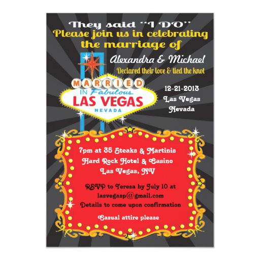 Vegas Wedding Invitation Template Las Vegas Post Wedding Reception Invitations Zazzle