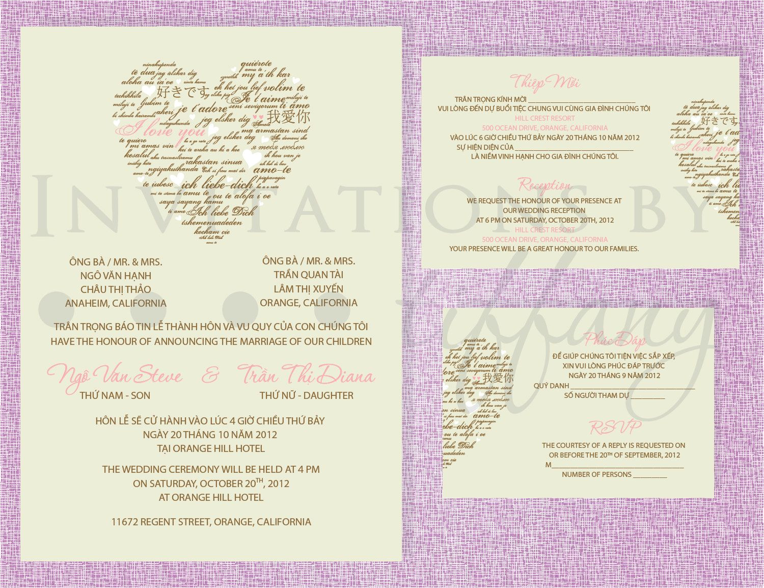 Vietnamese Wedding Invitation Template Printable Bilingual Vietnamese Wedding Invitation Set