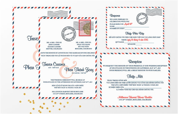 Vietnamese Wedding Invitation Template Vietnamese Airmail Bilingual Wedding Invitation