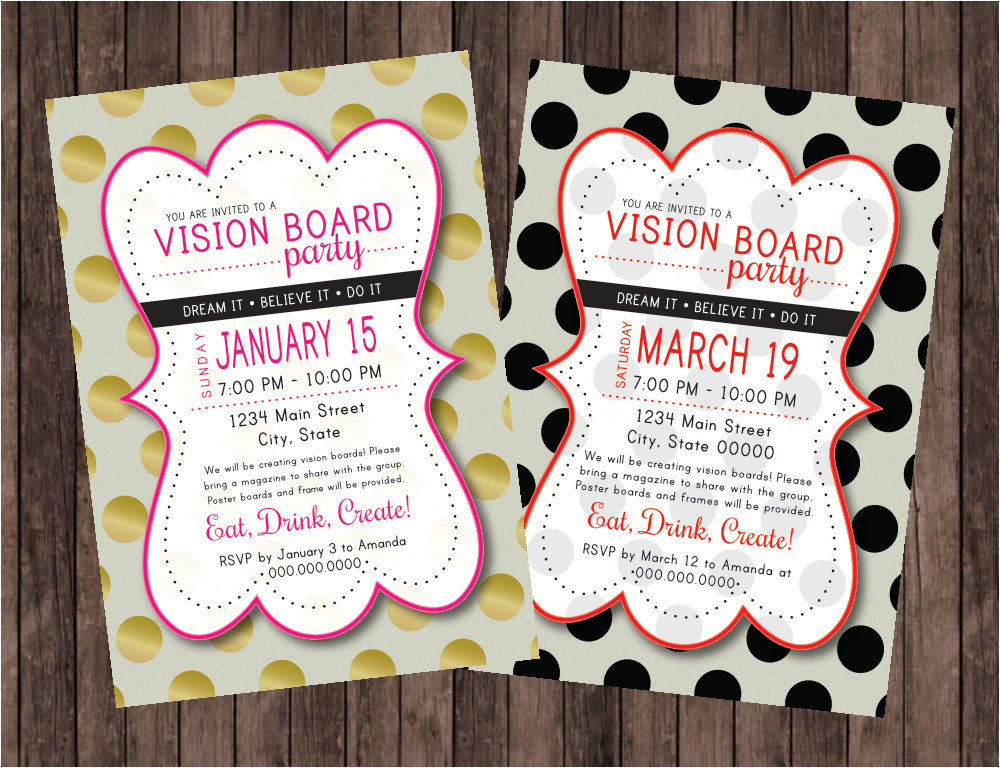 Vision Board Party Invitation Template Vision Board Party Polka Dot Invitation
