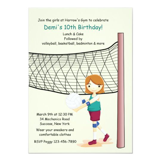 Volleyball Party Invitation Template Girl Volleyball Player Birthday Party Invitations Zazzle Com