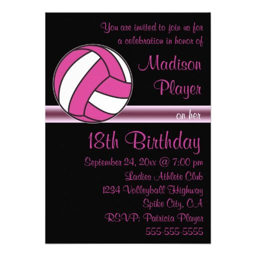 Volleyball Party Invitation Template Pink Black Ladies Volleyball Player Birthday Party