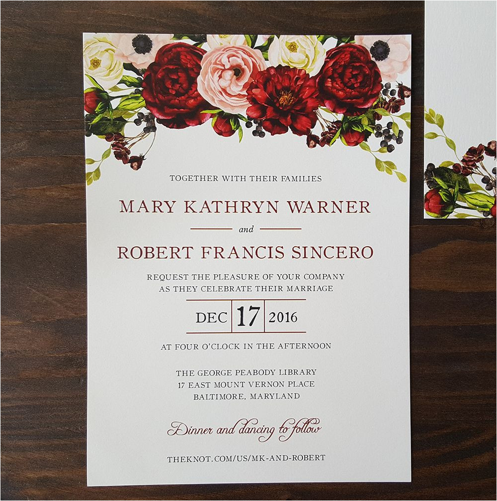 Wedding Invitation Designs Old Rose Red Floral Wedding Invite Foliage Wedding Invitation