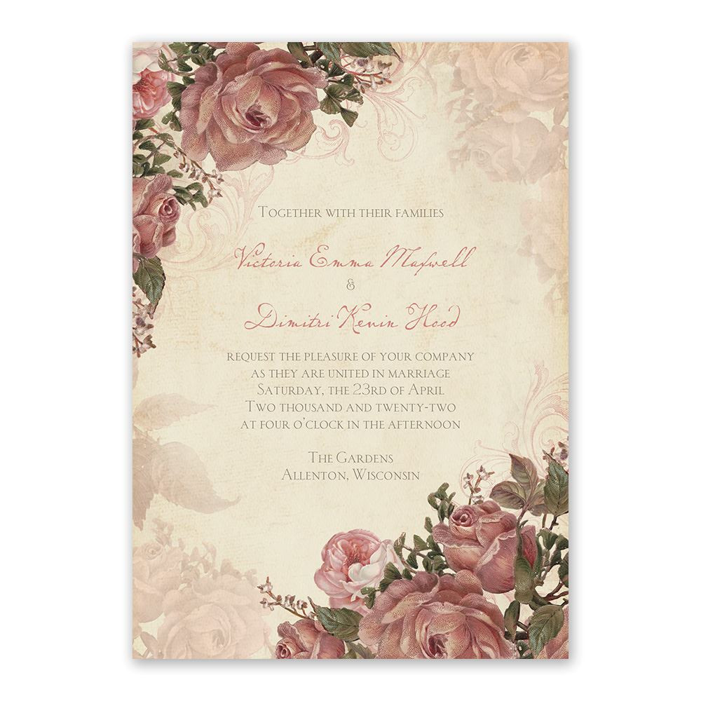 Wedding Invitation Designs Old Rose Vintage Roses Invitation with Free Response Postcard Ann