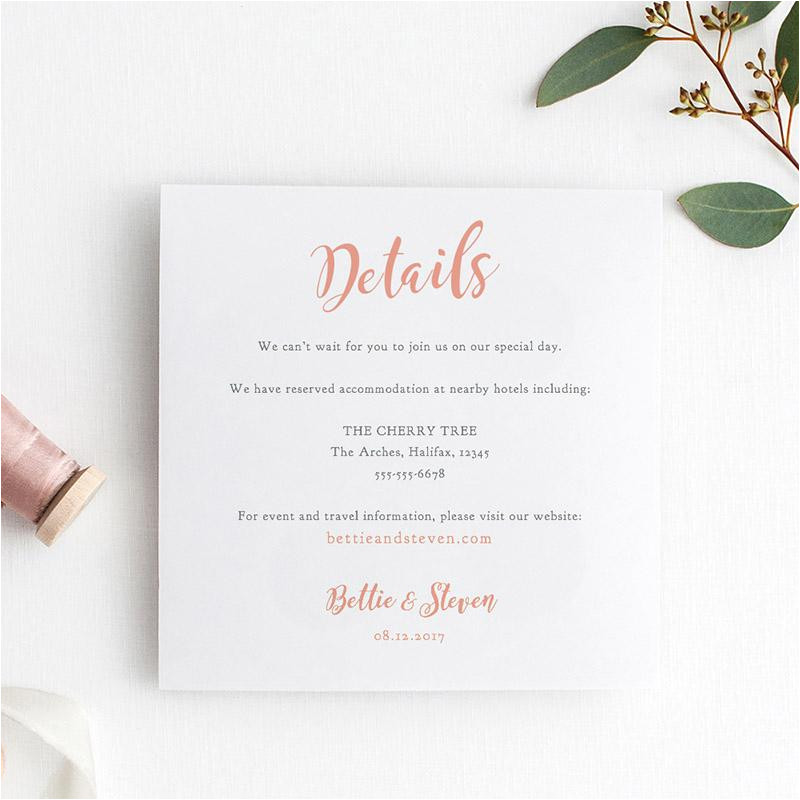 Wedding Invitation Details Card Example Bettie Printable Wedding Invitation Template Set Connie