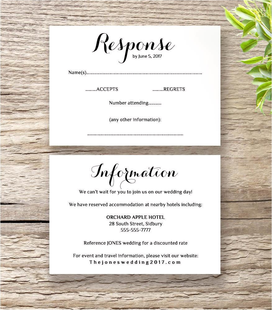 Wedding Invitation Details Card Example Printable Wedding Invitation Rsvp Information Templates