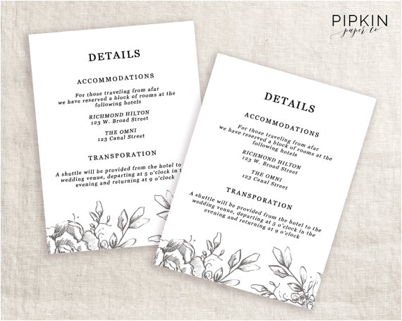 Wedding Invitation Details Card Example Wedding Details Template Information Card Template Wedding